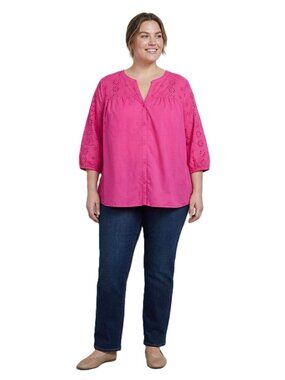 CROFT & BARROW Eyelet Button Front Shirt. Plus Side 3X